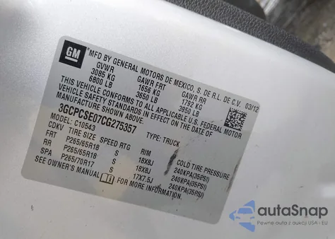 2012 Chevrolet Silverado 1500 Lt from USA, damaged, VIN 3GCPCSE07CG275357